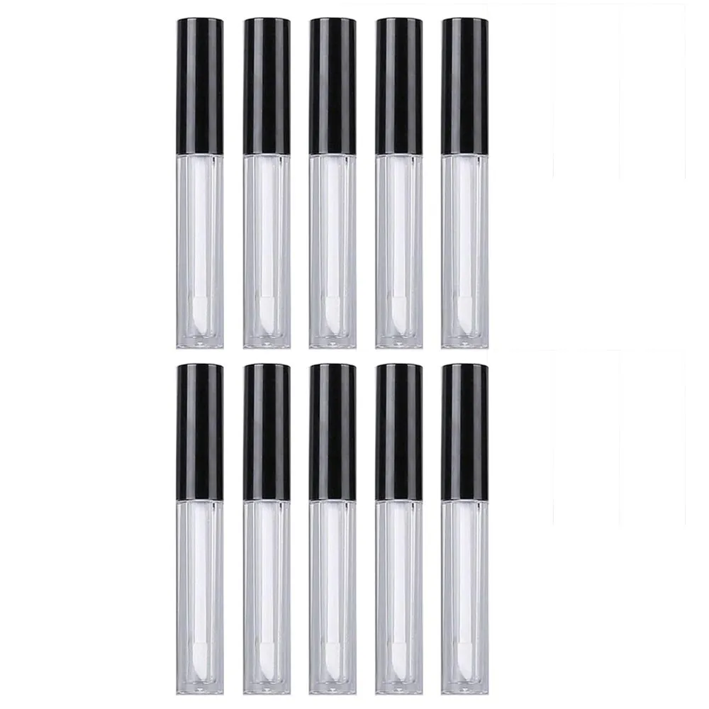 10 Empty Lip Gloss Black Lid Lipstick Balm Clear Containers Tip Applicator 10ml