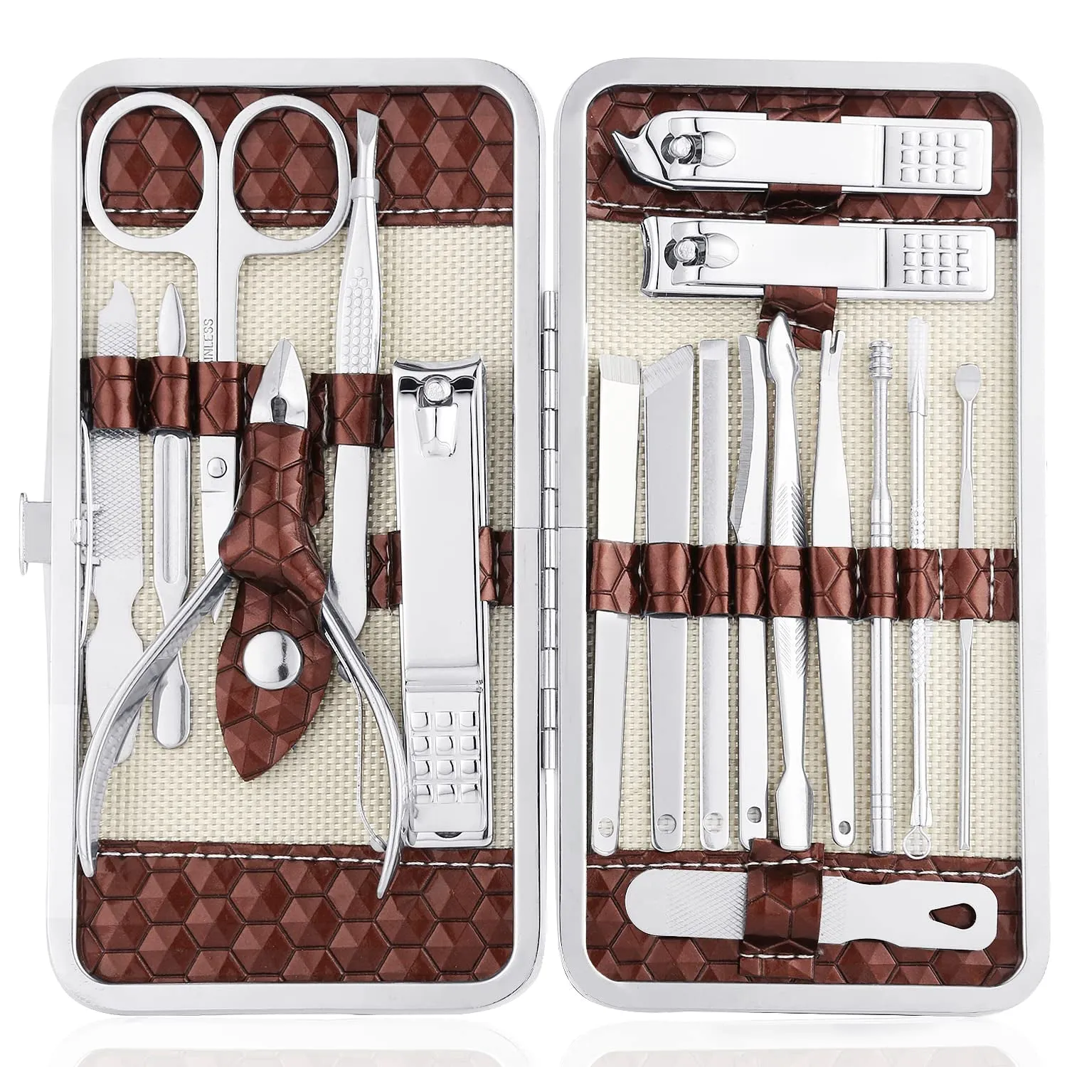 18-Piece Luxury Stainless Steel Nail Care Set with Travel Case - Manicure & Pedicure Tools