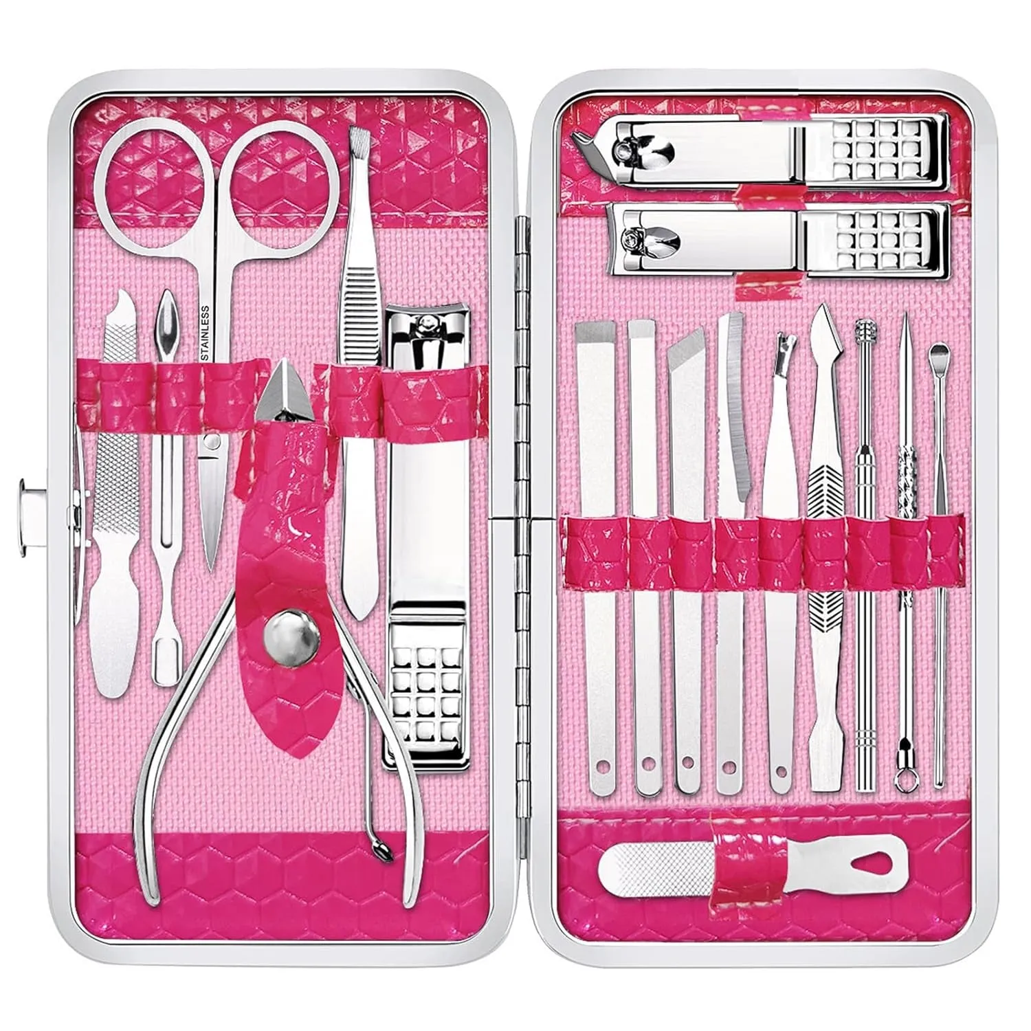 18-Piece Luxury Stainless Steel Nail Care Set with Travel Case - Manicure & Pedicure Tools