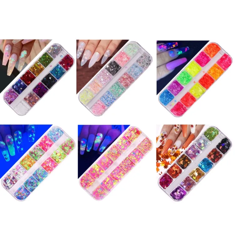 2 PCS Nail Art Butterfly Laser Symphony Sequins, 12, 17, 19, 22, 24