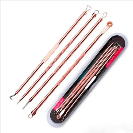 4 piece stainless steel blackhead, pimple and/or comedone acne extractor tool kit