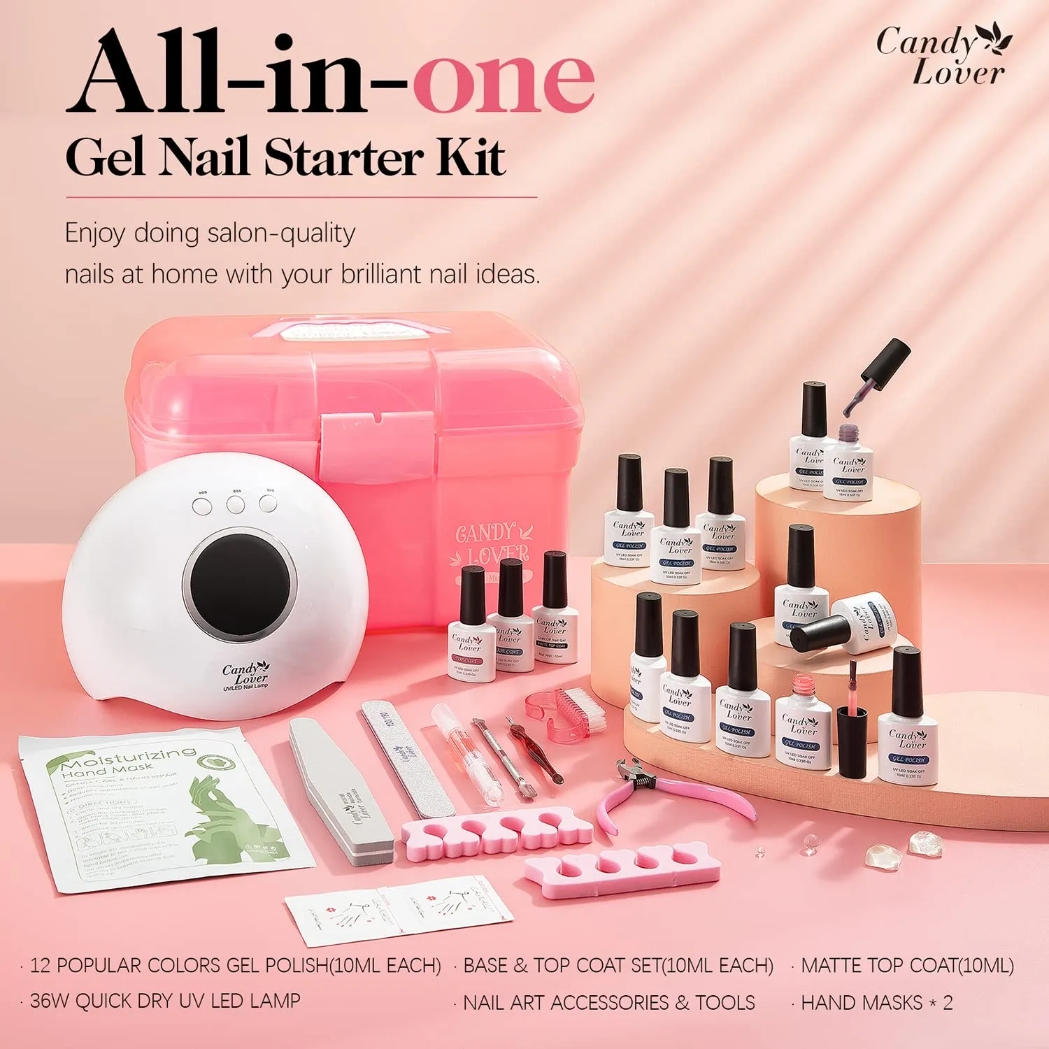 Gel Nail Polish Kit with UV LED Nail Lamp, 12 Colors Nail Gel Polish Set with 36W Nail Dryer and Storage Box