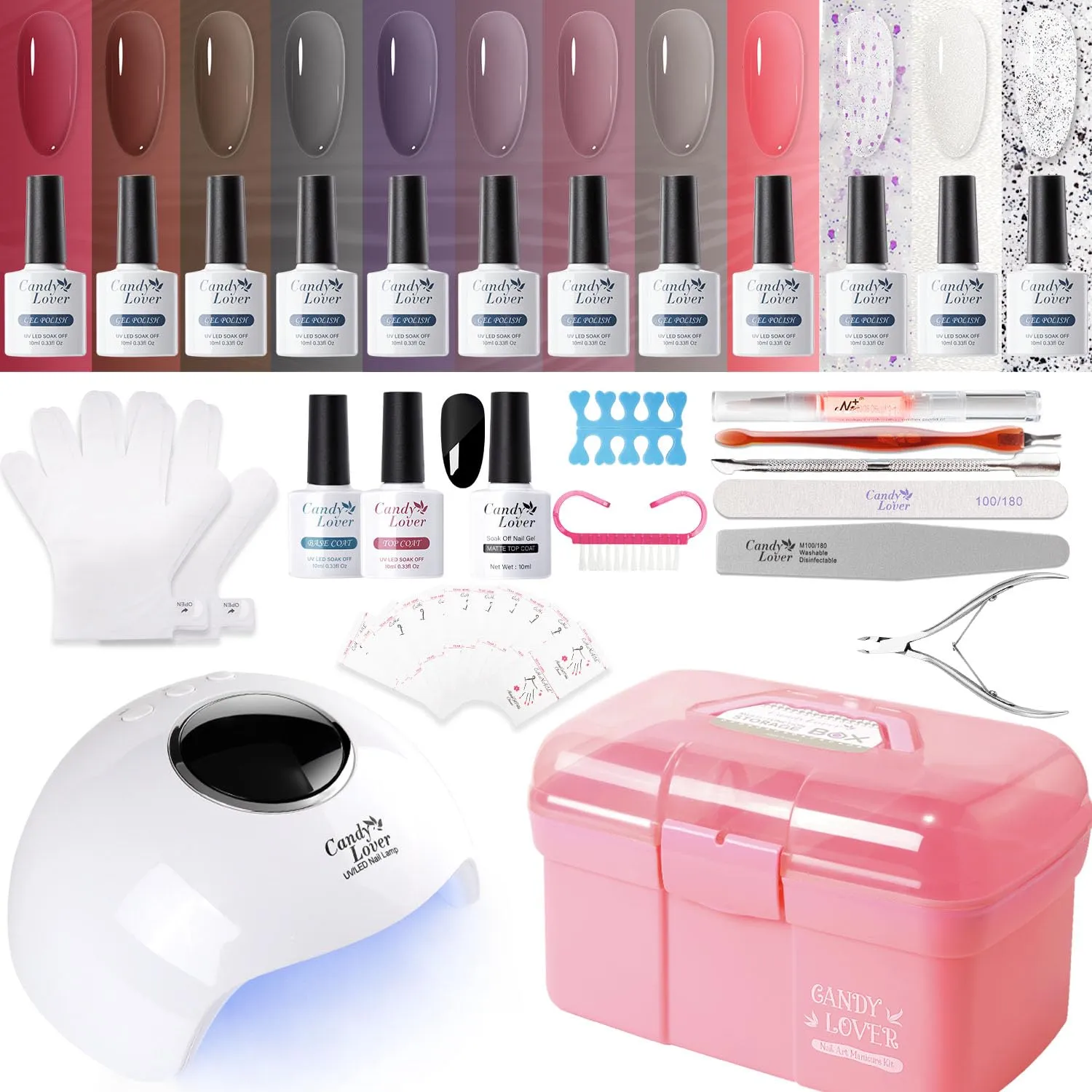 Gel Nail Polish Kit with UV LED Nail Lamp, 12 Colors Nail Gel Polish Set with 36W Nail Dryer and Storage Box
