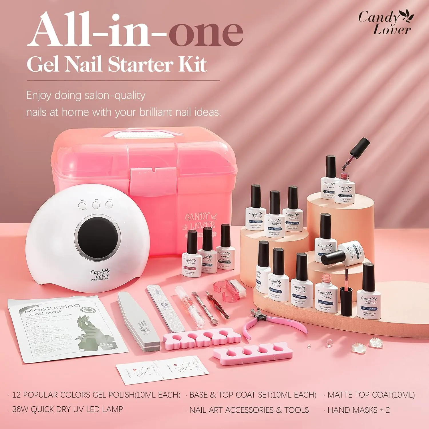 Gel Nail Polish Kit with UV LED Nail Lamp, 12 Colors Nail Gel Polish Set with 36W Nail Dryer and Storage Box