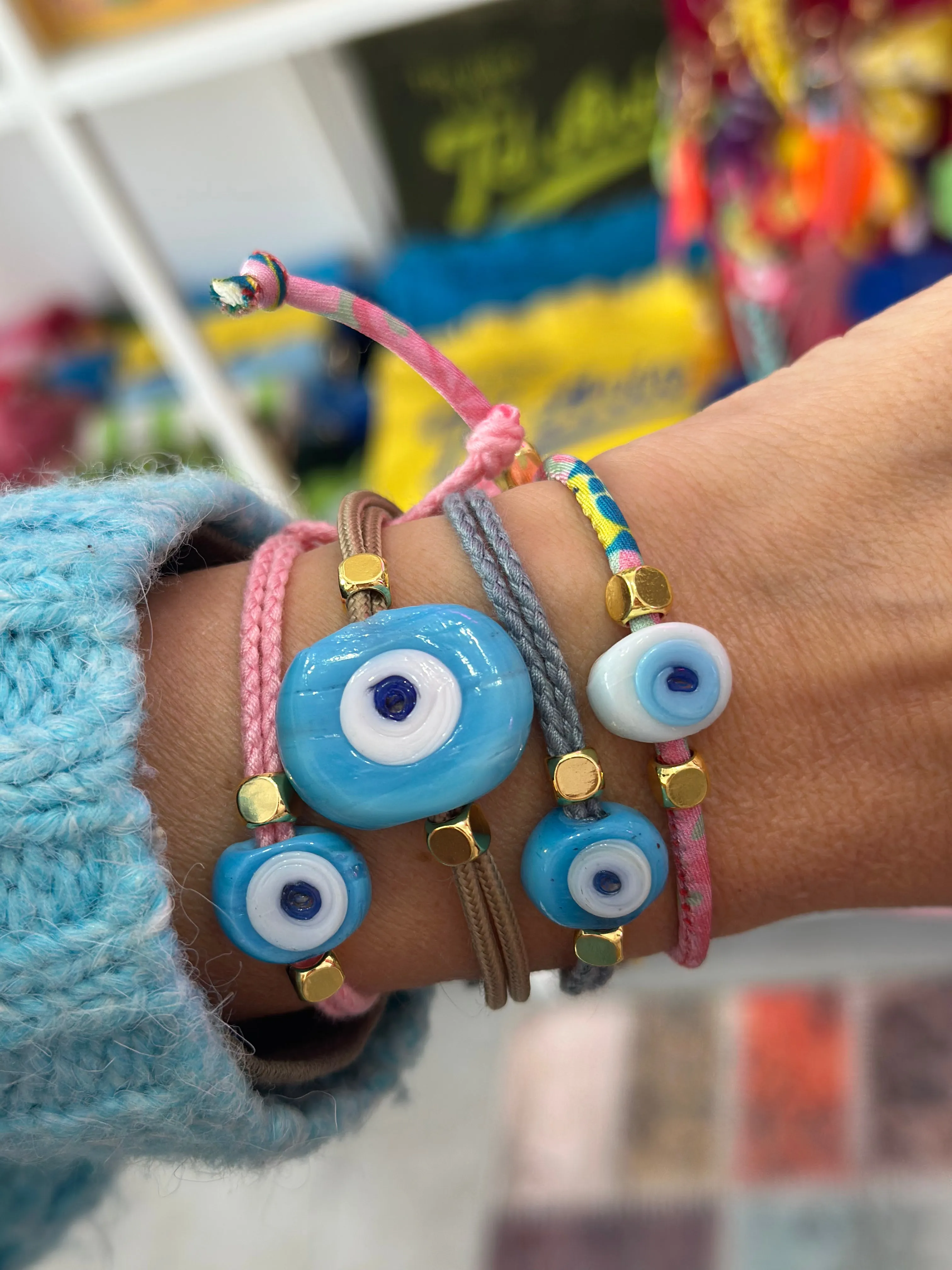 Greek eye bracelet blue white big