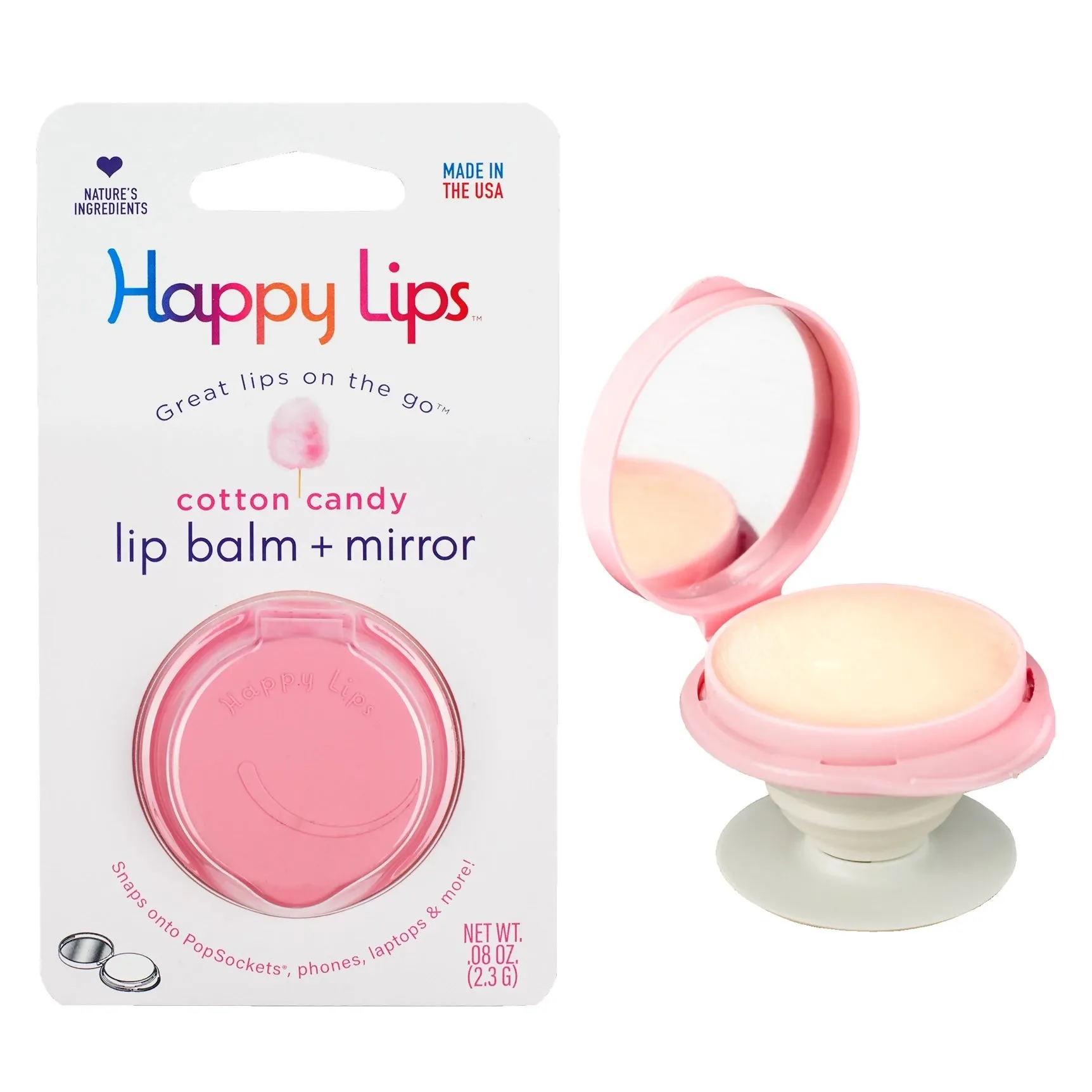 Happy Lips Lip Balm W/Mirror, Cotton Candy