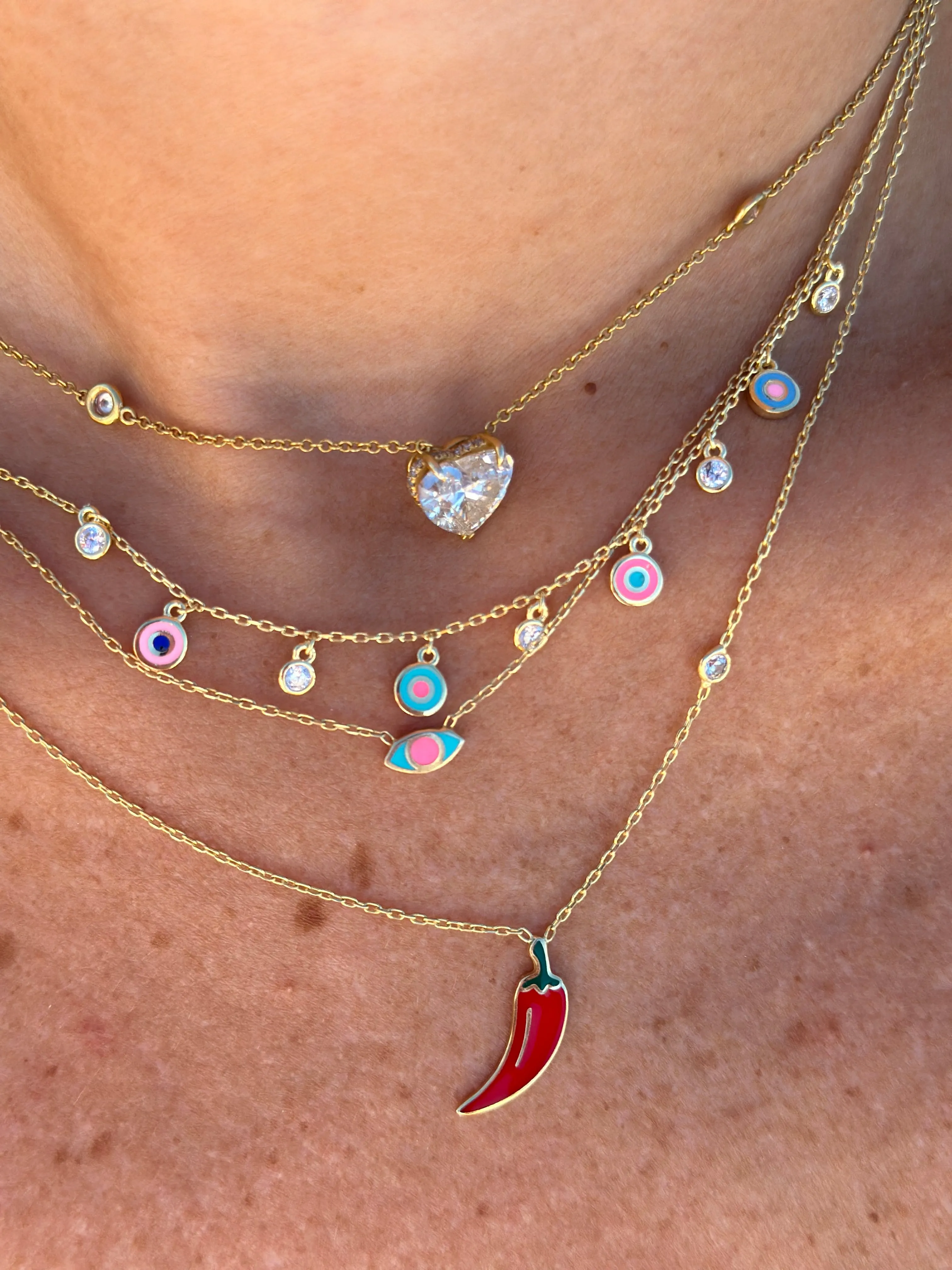 Lucky eye necklace double side pink