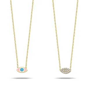 Lucky eye necklace double side pink