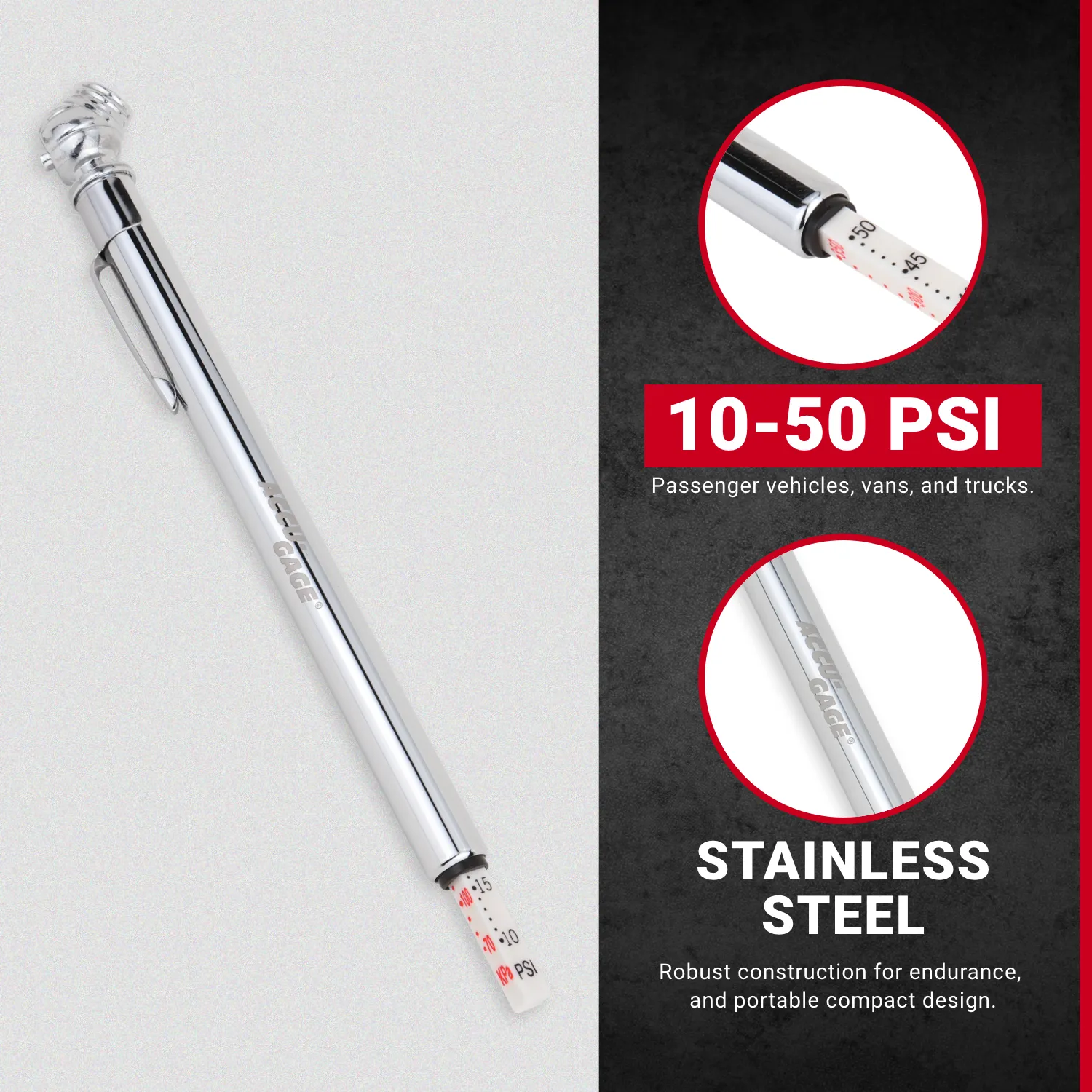 Mid Range 10-50 PSI Tire Pencil Gauge