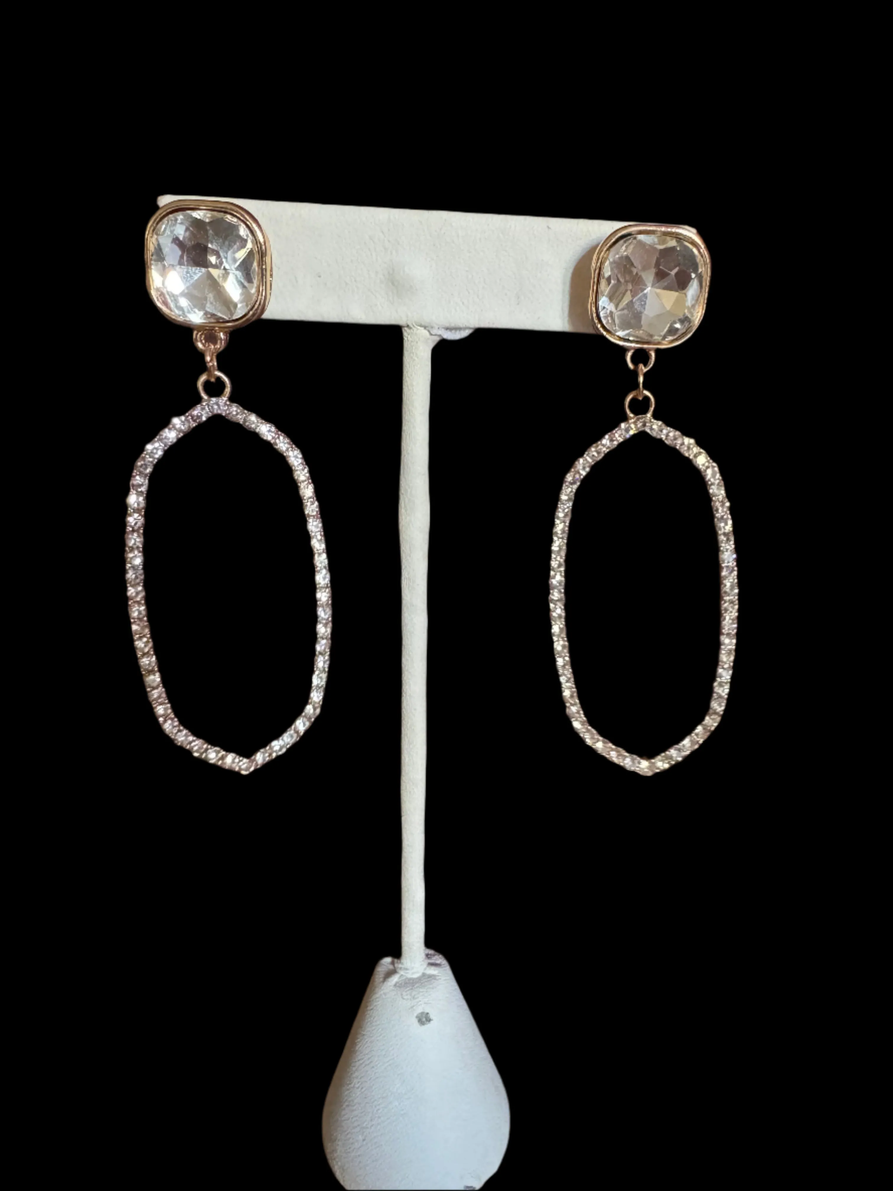 Oval Crystal Drop Earrings  Gold Setting | Elegant Lightweight Sparkle