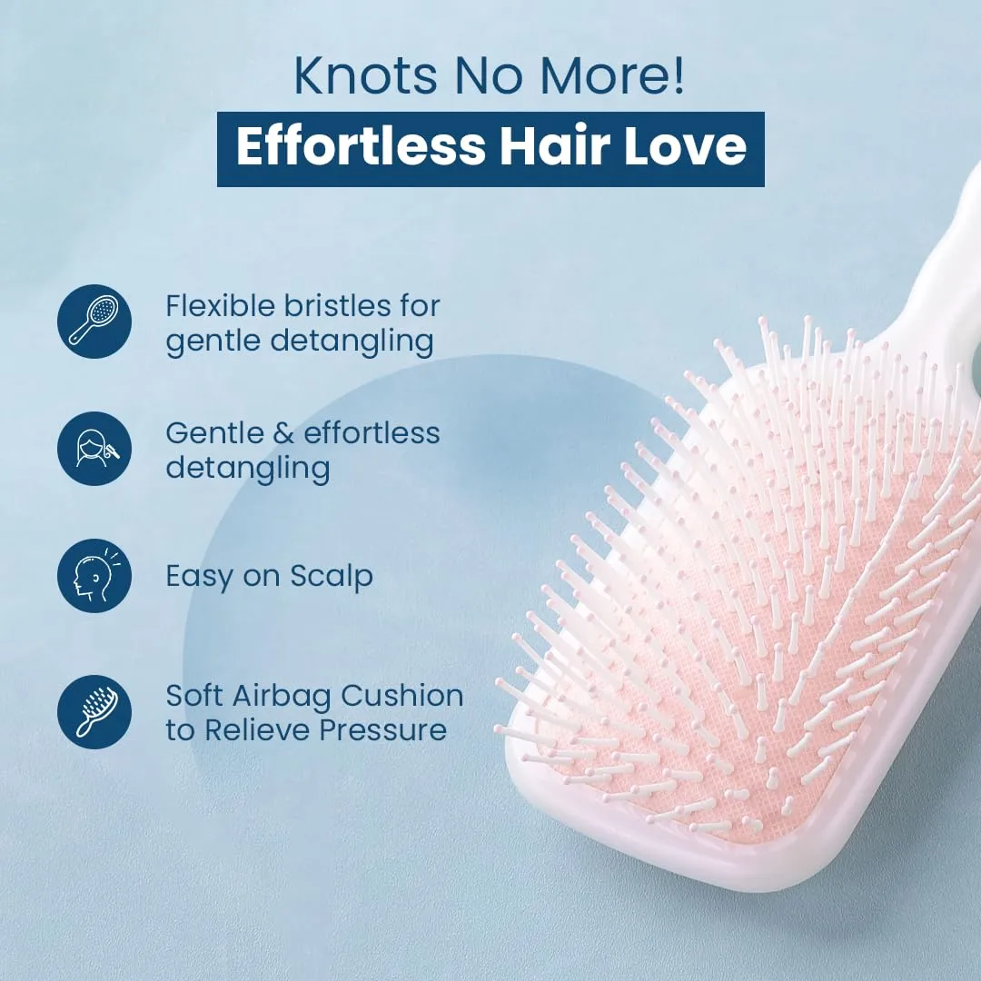 Rey Naturals Detangler Hair Brush | Flexible Bristles | Paddle Brush with Cushioning | Wet & Dry Hair | Pain Free Detangling | Hair comb | Hair brush for Women and Men (Pink)