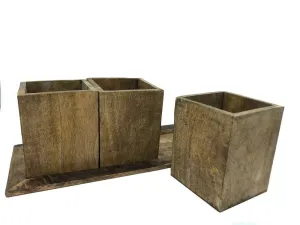 Rustic Wooden Kitchen Organiser or Caddy  Tri-Container with Tray