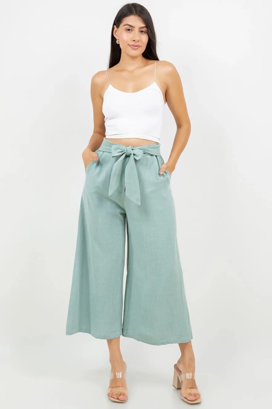 Setting Sun Linen Blend Capri Pant - Sage