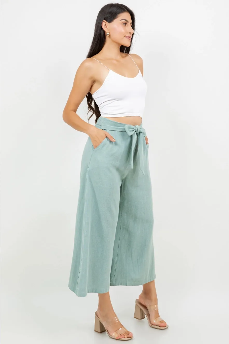 Setting Sun Linen Blend Capri Pant - Sage