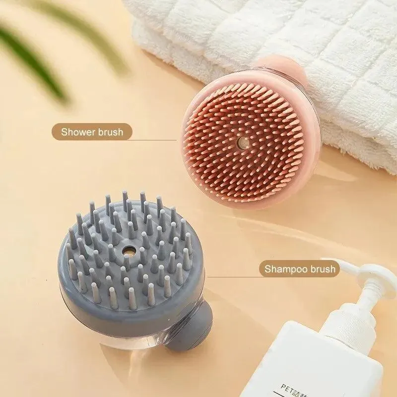 Soft Silicone Pet Bath Brush with Shampoo Dispenser – Gentle Massage and Grooming Tool