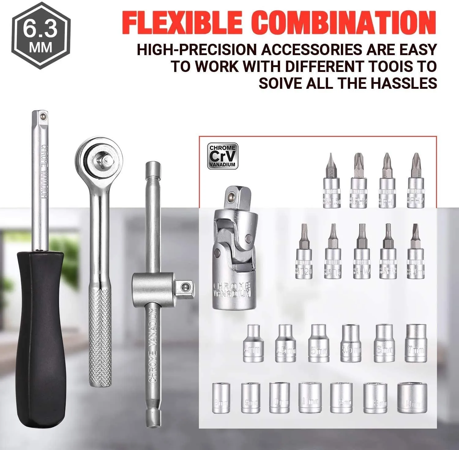 TECCPO Tool Set,  89PCS Household Tool Kit, Hand Tool Kit with Hammer, Wrenches, Precision Screwdriver Set, Pliers, Flex Shaft, Acccessories and Toolbox - MTH200