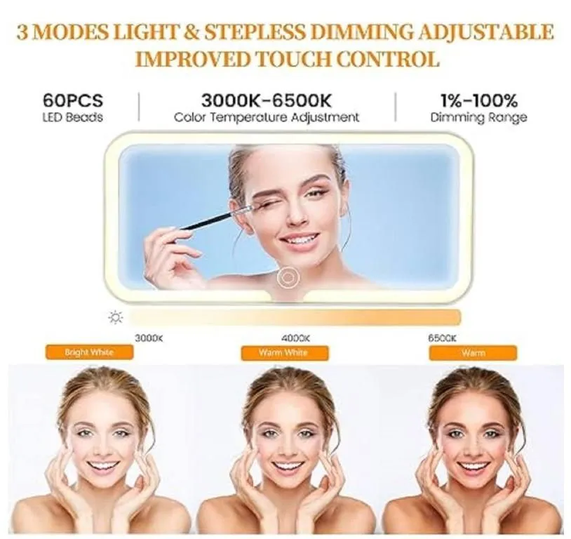 TechToys™ Rechargeable Car Makeup Mirror with LED Lights (Pack Of 1)