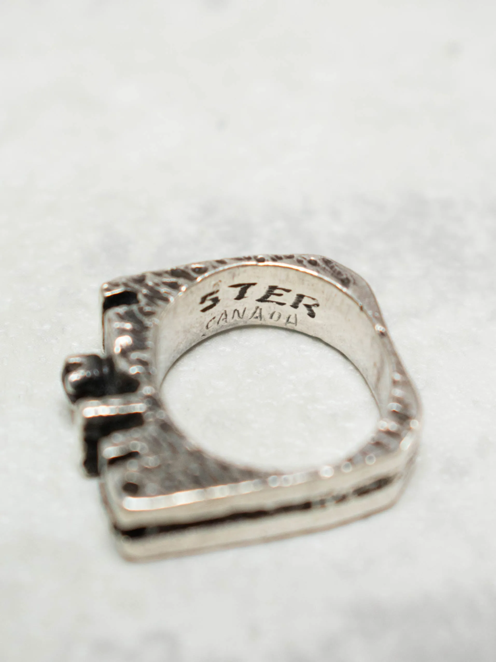 Vintage Brutalist Sterling Silver Ring with Garnet Setting