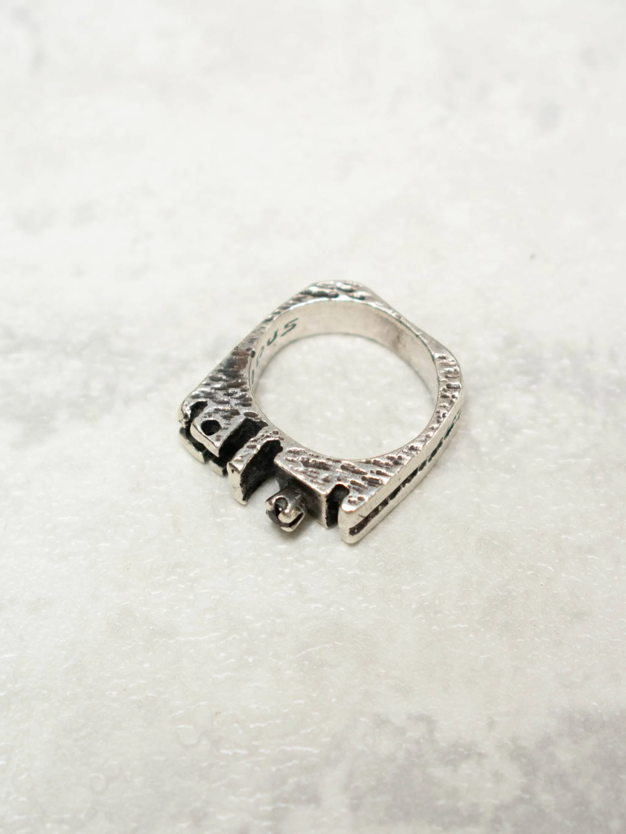 Vintage Brutalist Sterling Silver Ring with Garnet Setting