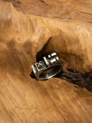 Vintage Brutalist Sterling Silver Ring with Garnet Setting