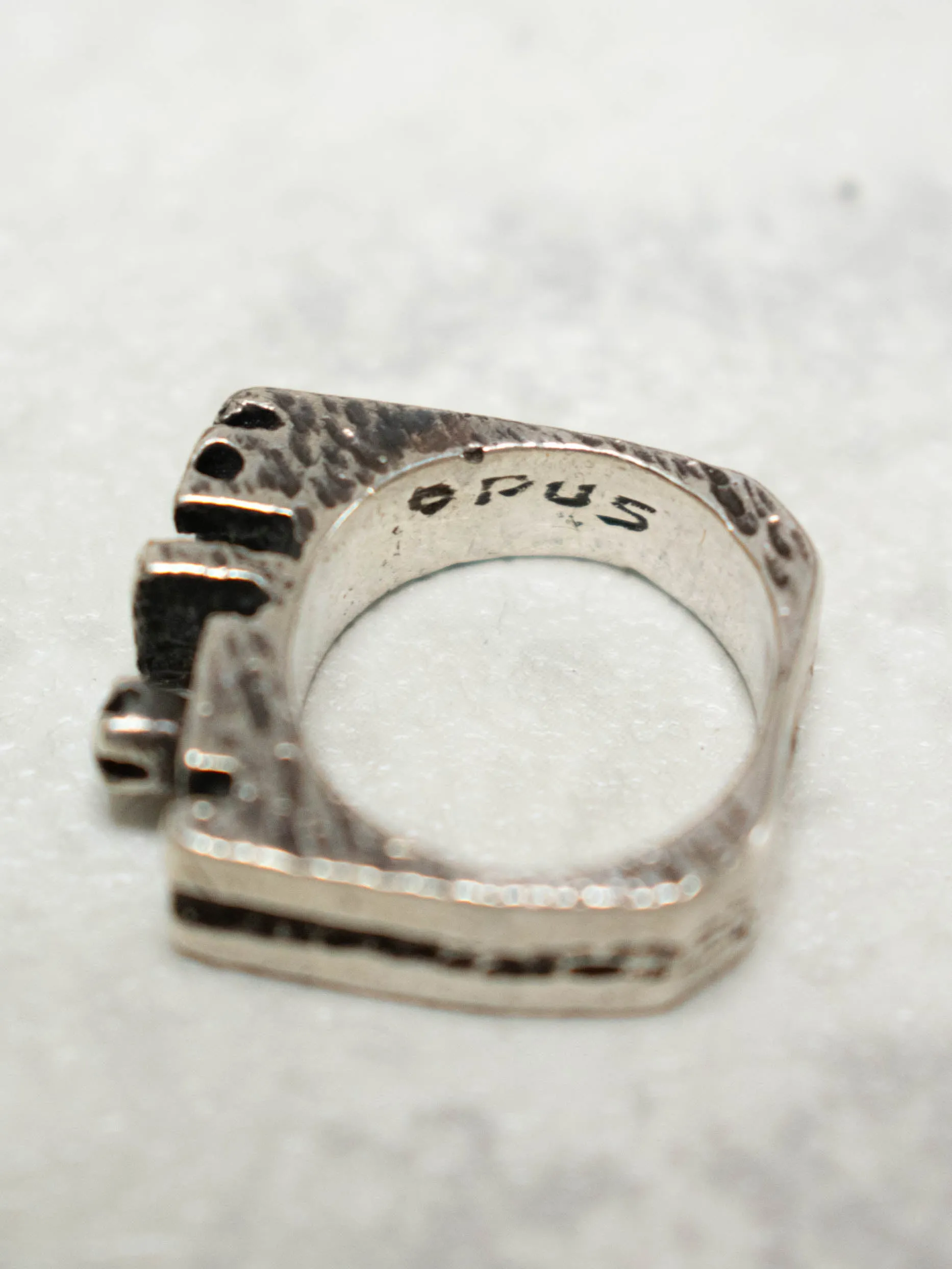 Vintage Brutalist Sterling Silver Ring with Garnet Setting